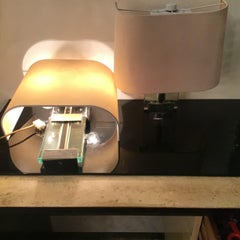 Fontana Arte Sconces/Appliques  Metal Crome Glass Lampshade 1968 Italy