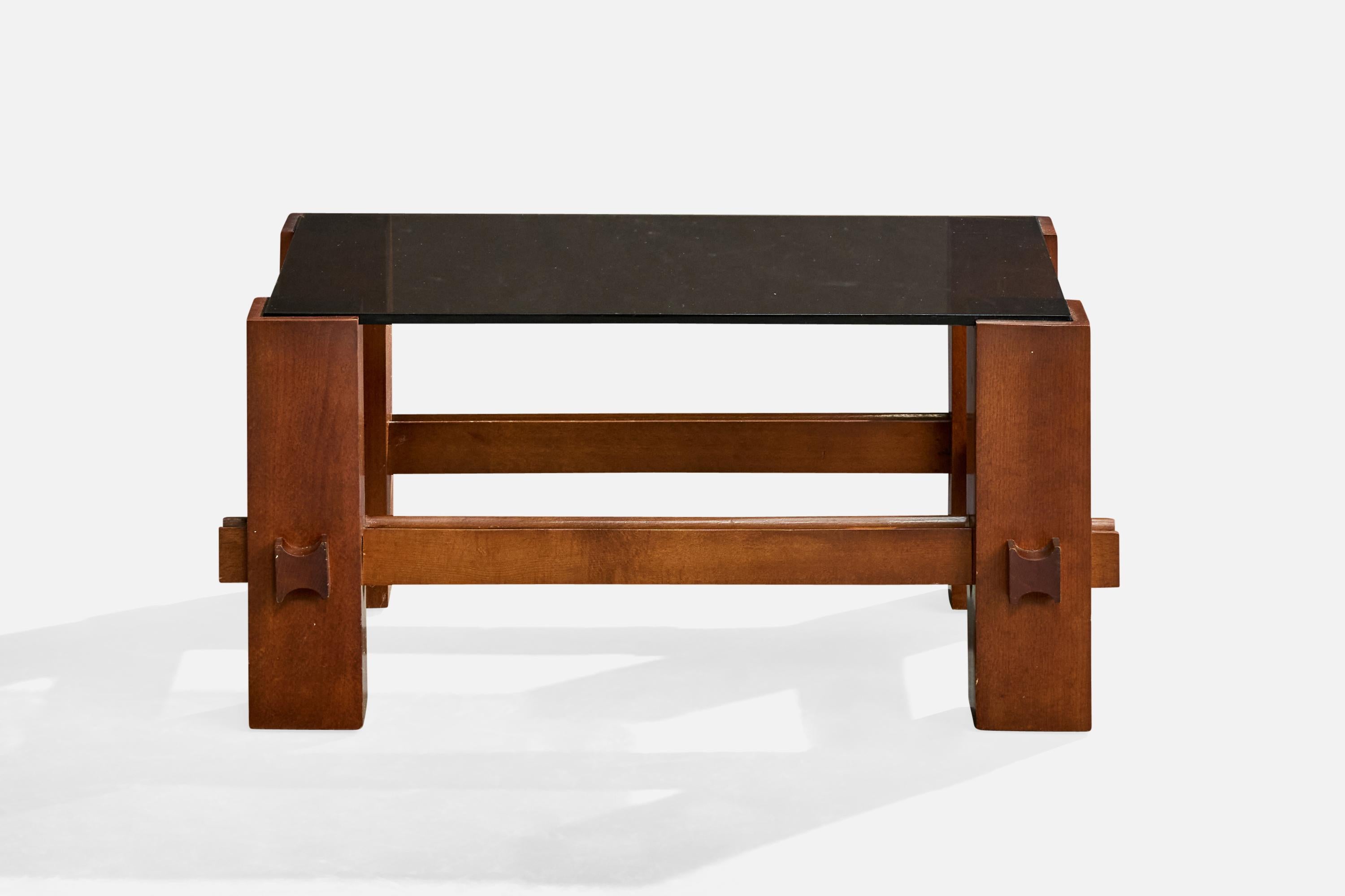 Mid-Century moderno Fontana Arte, Side Table, Walnut, Glass, Italy, 1960s in vendita