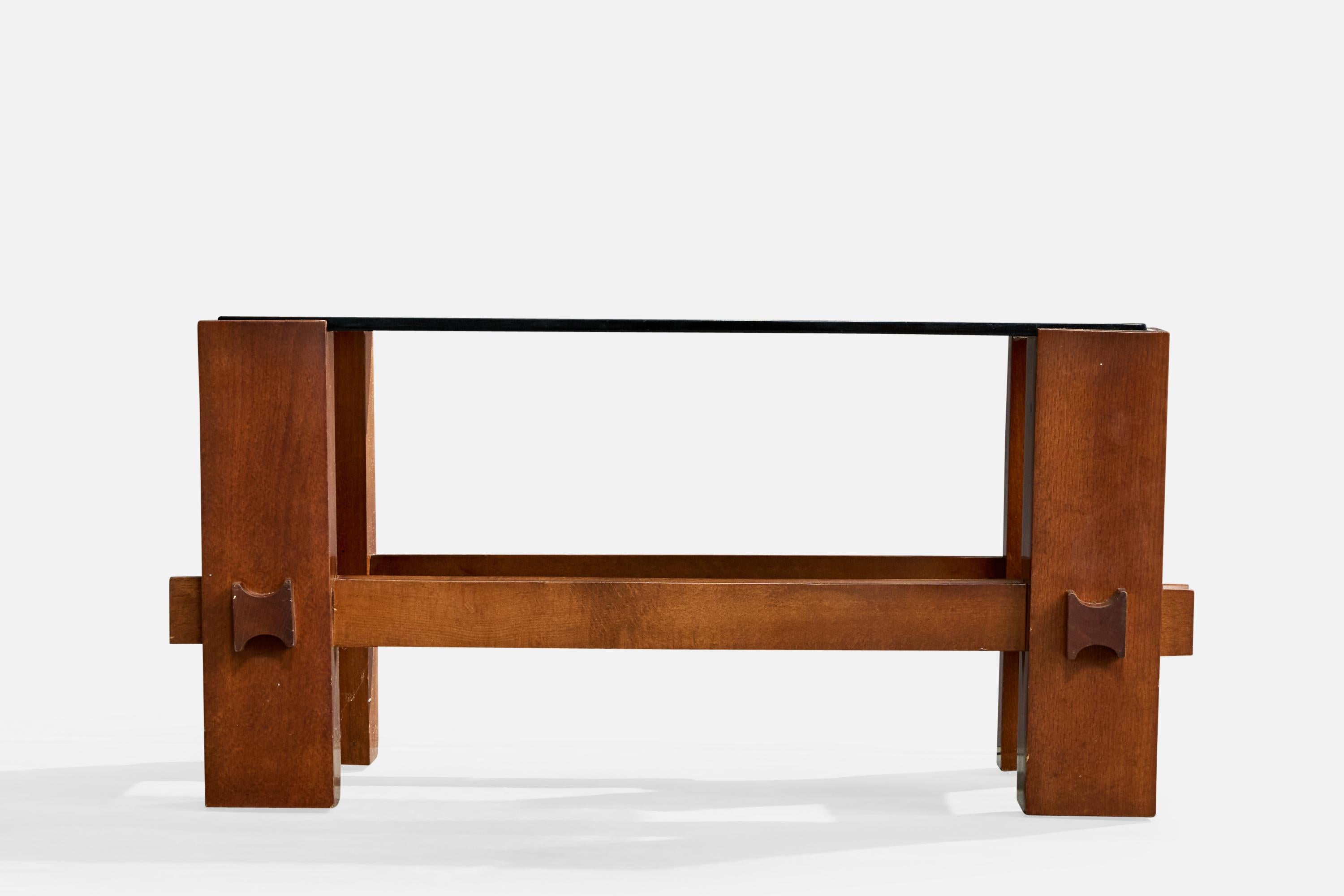 Italiano Fontana Arte, Side Table, Walnut, Glass, Italy, 1960s in vendita