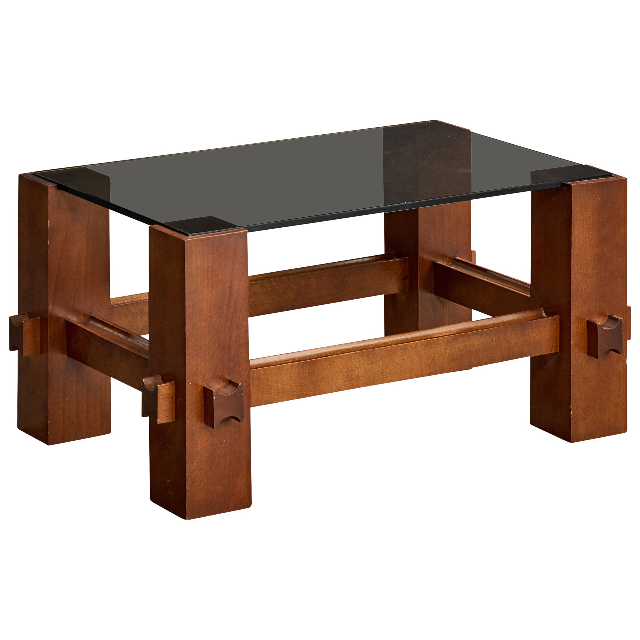 Fontana Arte, Side Table, Walnut, Glass, Italy, 1960s