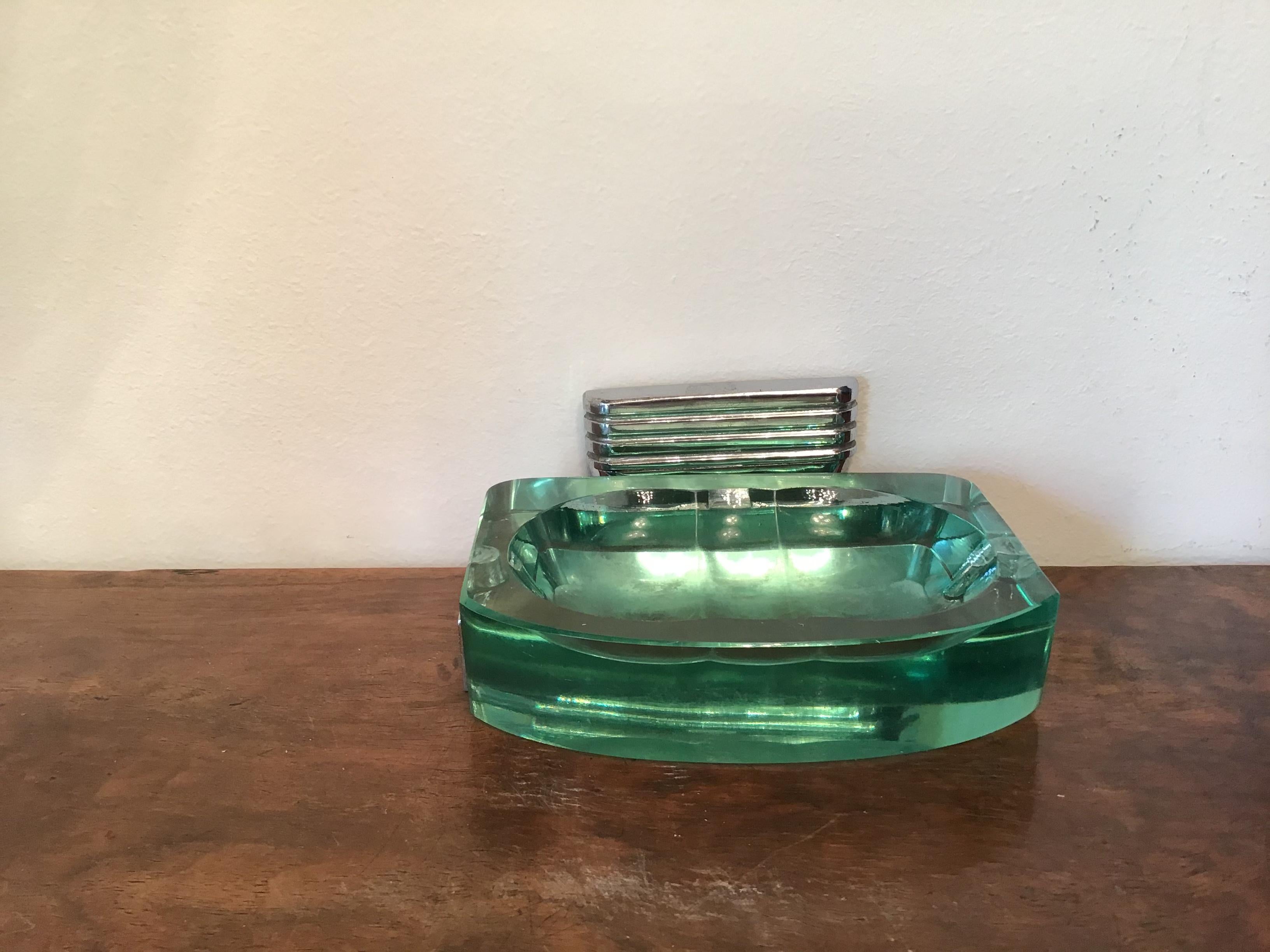 Other Fontana Arte Soap Dish Glass Chrome-Plated Brass, 1940, Italy