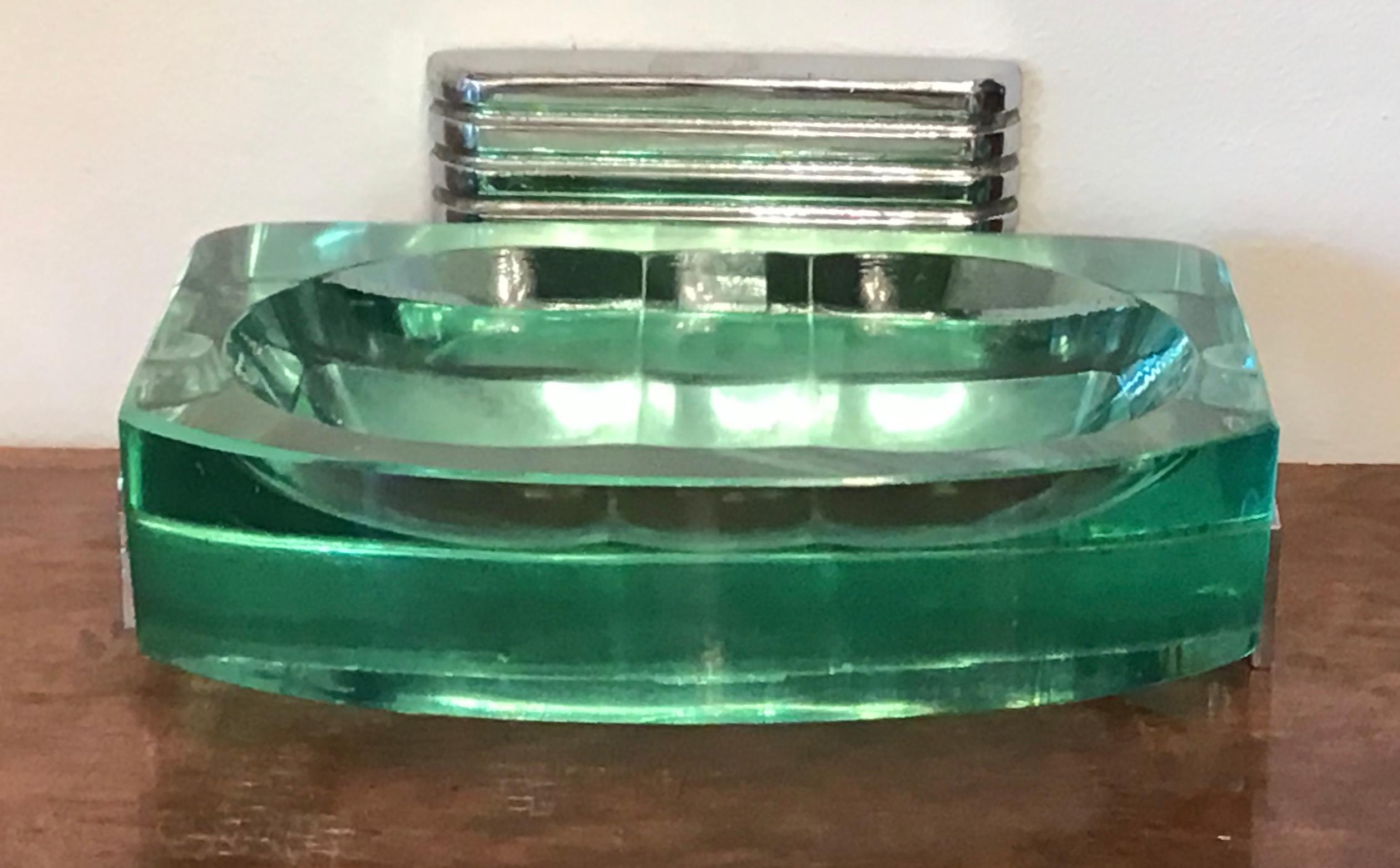 Italian Fontana Arte Soap Dish Glass Chrome-Plated Brass, 1940, Italy