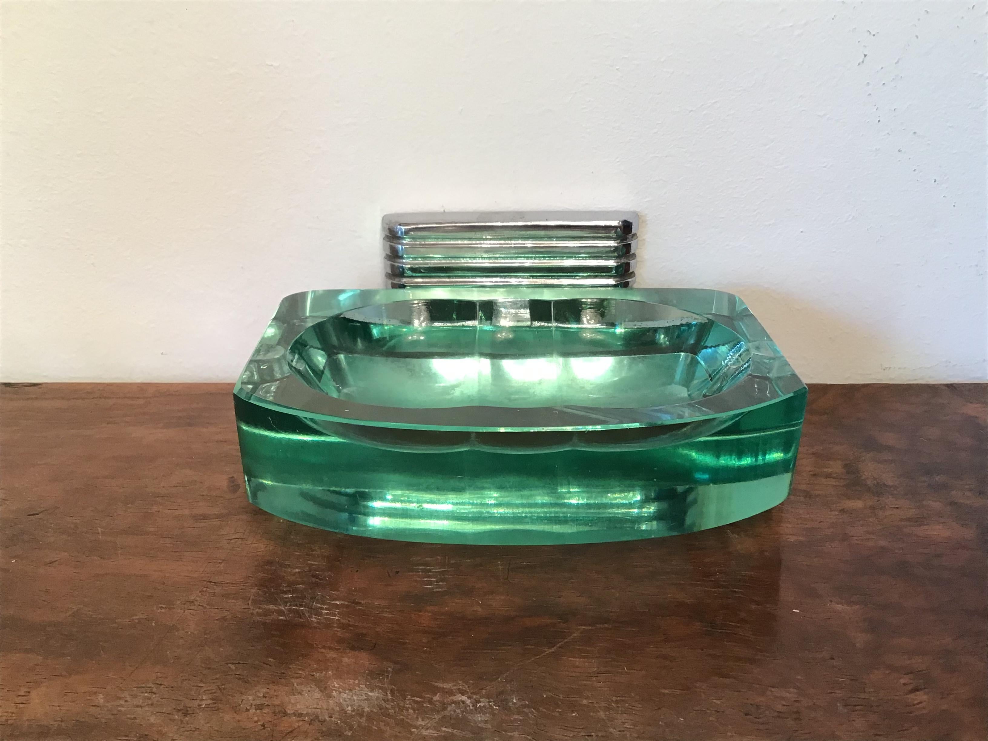 Fontana Arte Soap Dish Glass Chrome-Plated Brass, 1940, Italy In Excellent Condition In Milano, IT