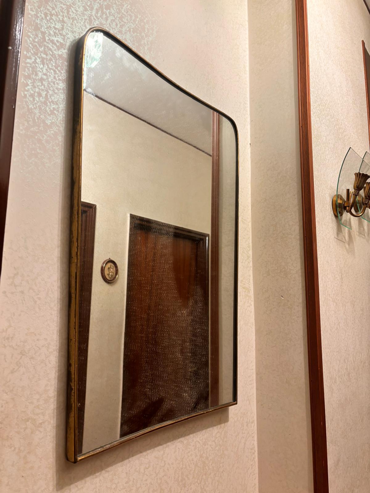 Gio Ponti 1891-1979 Espejo Latón Madera Vidrio, Fontana arte 1950, Italia Italian en venta