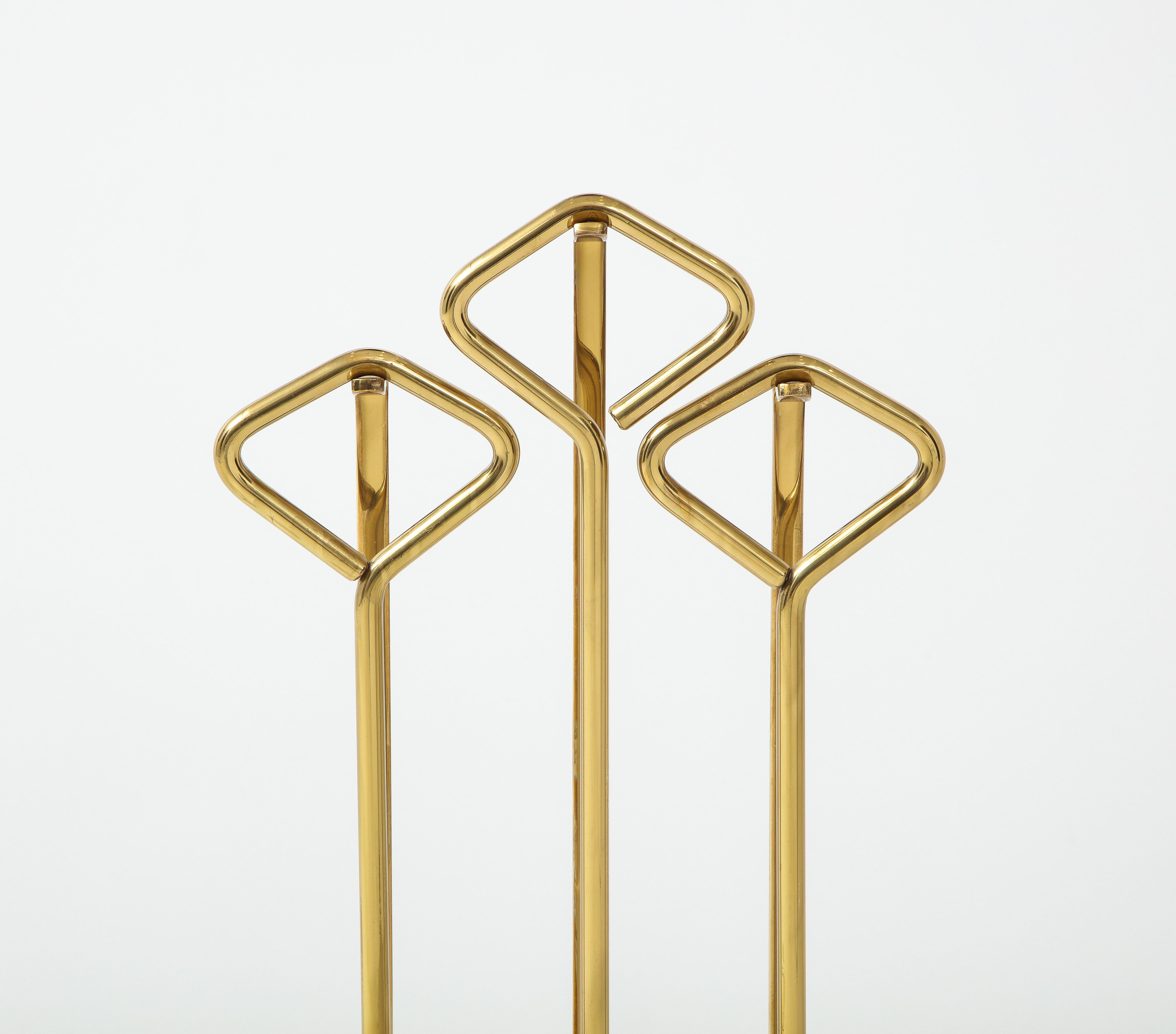 Mid-Century Modern Fontana Arte Style Brass and Glass Fireplace Tools