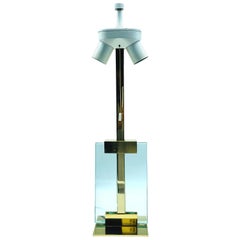 Fontana Arte Style Brass and Green Glass Table Lamp, Italy 1970s