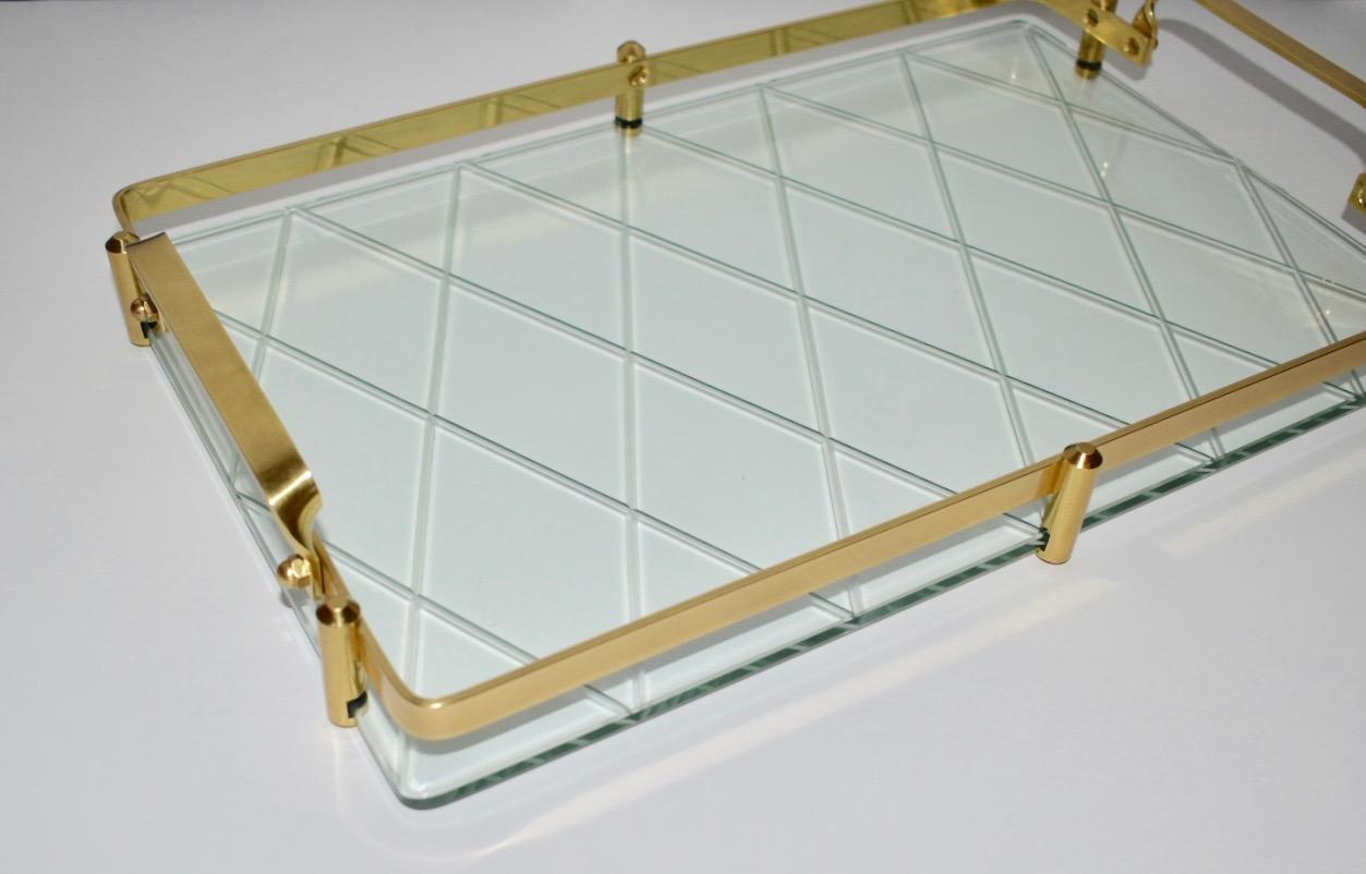 Late 20th Century Fontana Arte Style Brass and Wheel Cut Glass Vanity or Accessory Tray For Sale