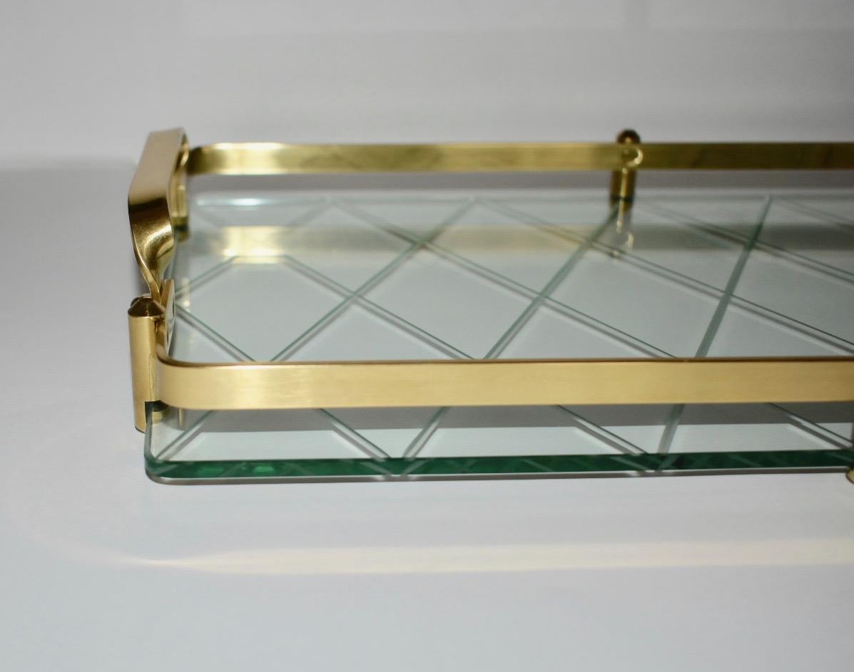 Fontana Arte Style Brass and Wheel Cut Glass Vanity or Accessory Tray For Sale 3