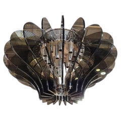Fontana Arte style ceiling light by Veca, glass and chrome, Italy 1960s
