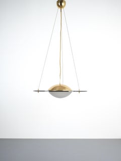 Fontana Arte Style Chandeliers (2) from Fumed Opaline Glass, Brass, Italy, 1970