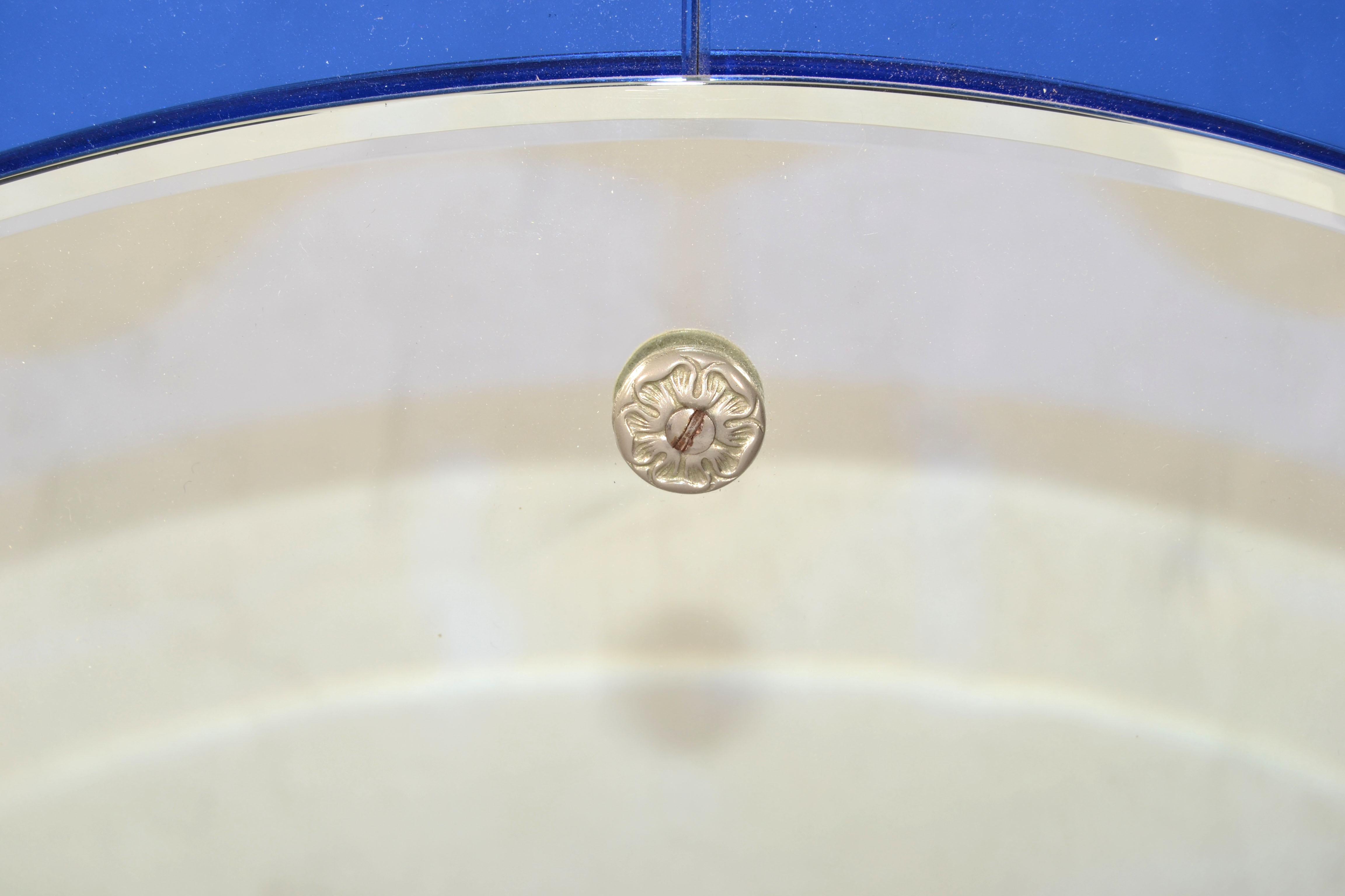 20th Century Fontana Arte Style Cobalt Blue Round Double Glass Wall Mirror Italy Art Deco 60s For Sale