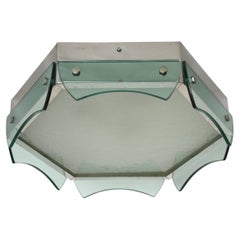 Fontana Arte Style Flush Mount Ceiling Light by Veca in chrome, Italy 1970s