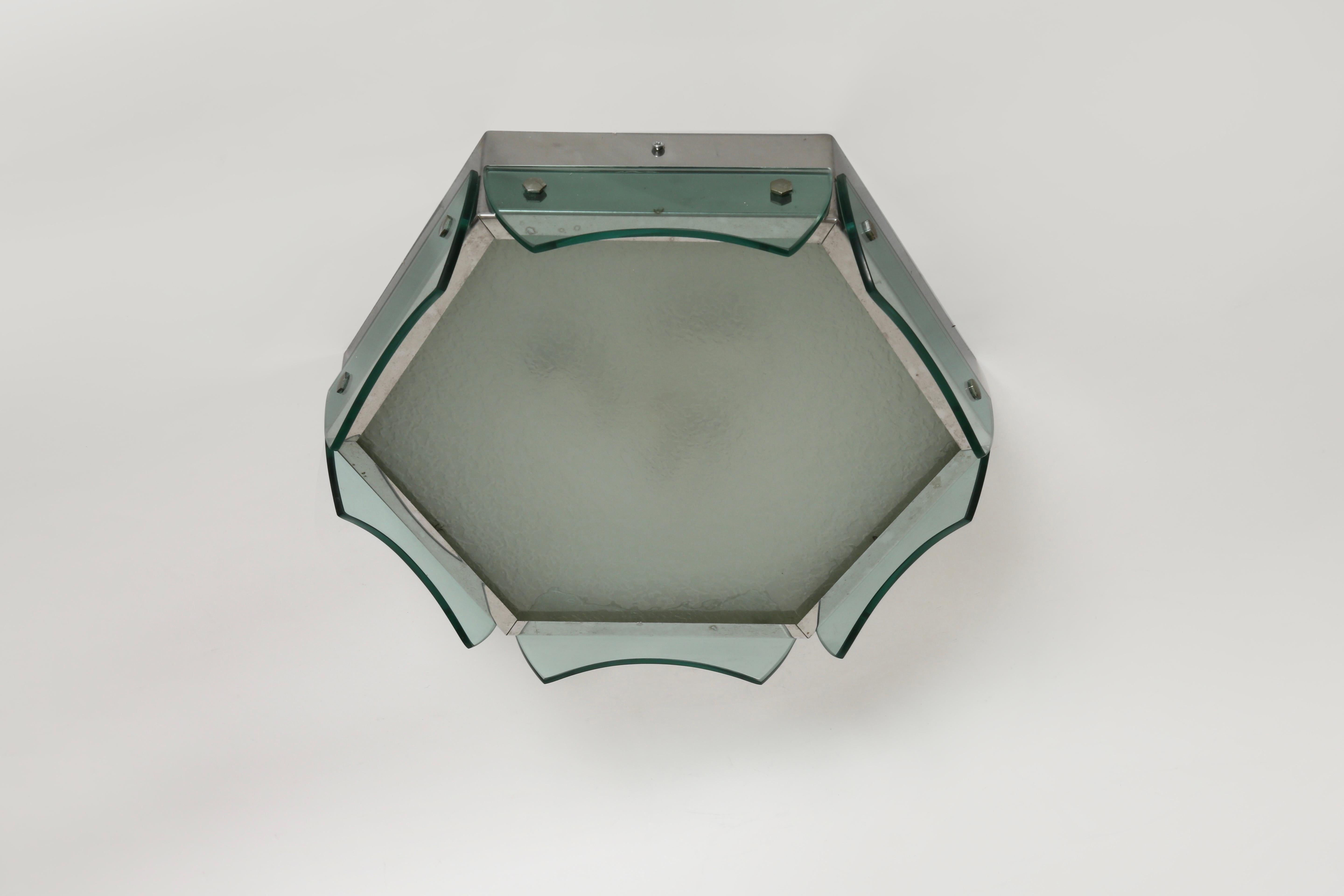 Métal Plafonnier à encastrer de style Fontana Arte par Veca, Italie circa 1970 en vente