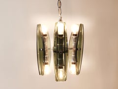 Fontana Arte Style Glass & Chrome Chandelier Pendant Light by Veca Murano, Italy
