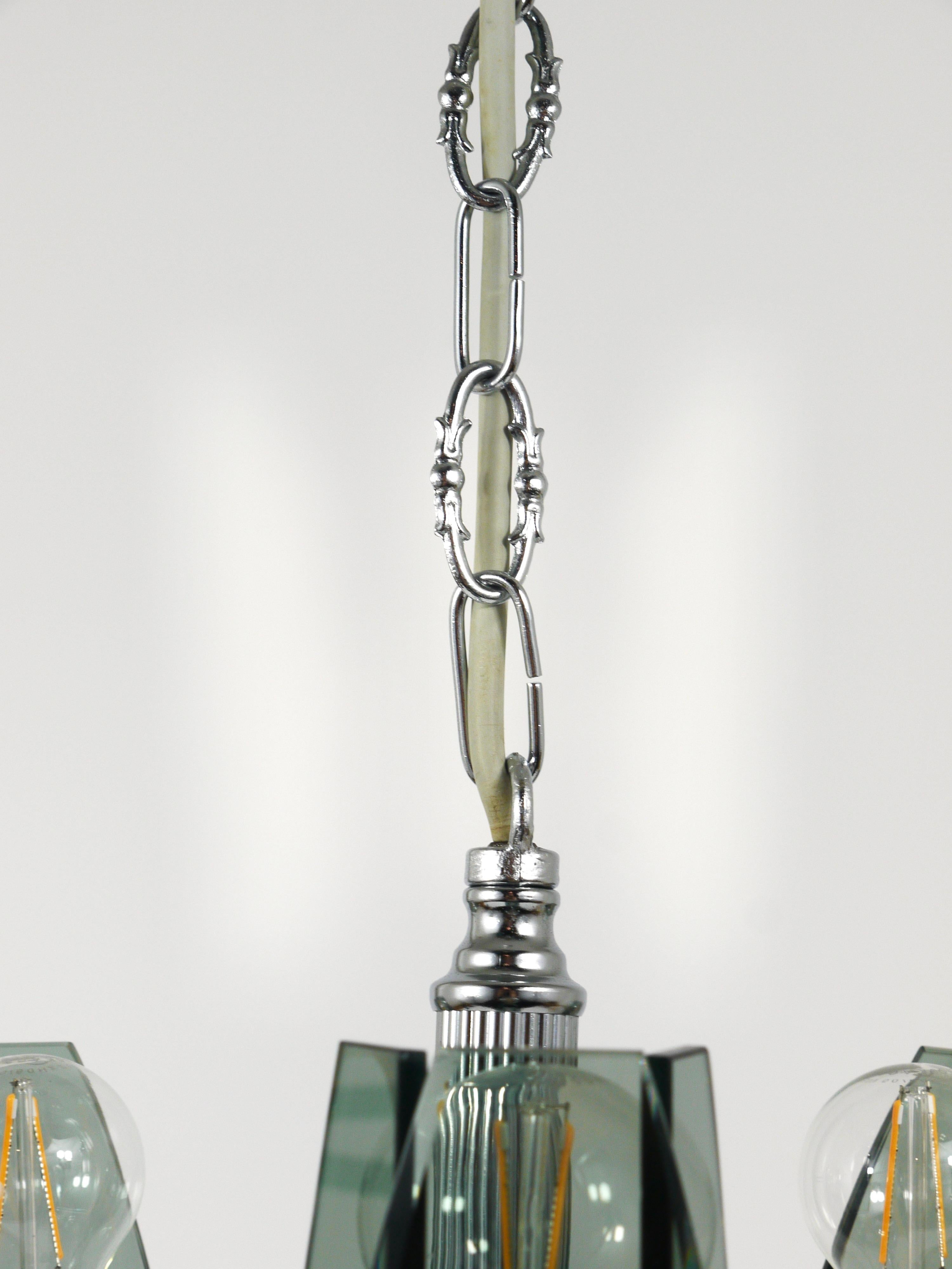 Kronleuchter-Pendelleuchte aus Glas und Chrom im Fontana-Arte-Stil von Veca Murano, Italien im Zustand „Gut“ im Angebot in Vienna, AT