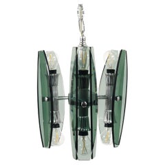 Fontana Arte Style Glass & Chrome Chandelier Pendant Light by Veca Murano, Italy