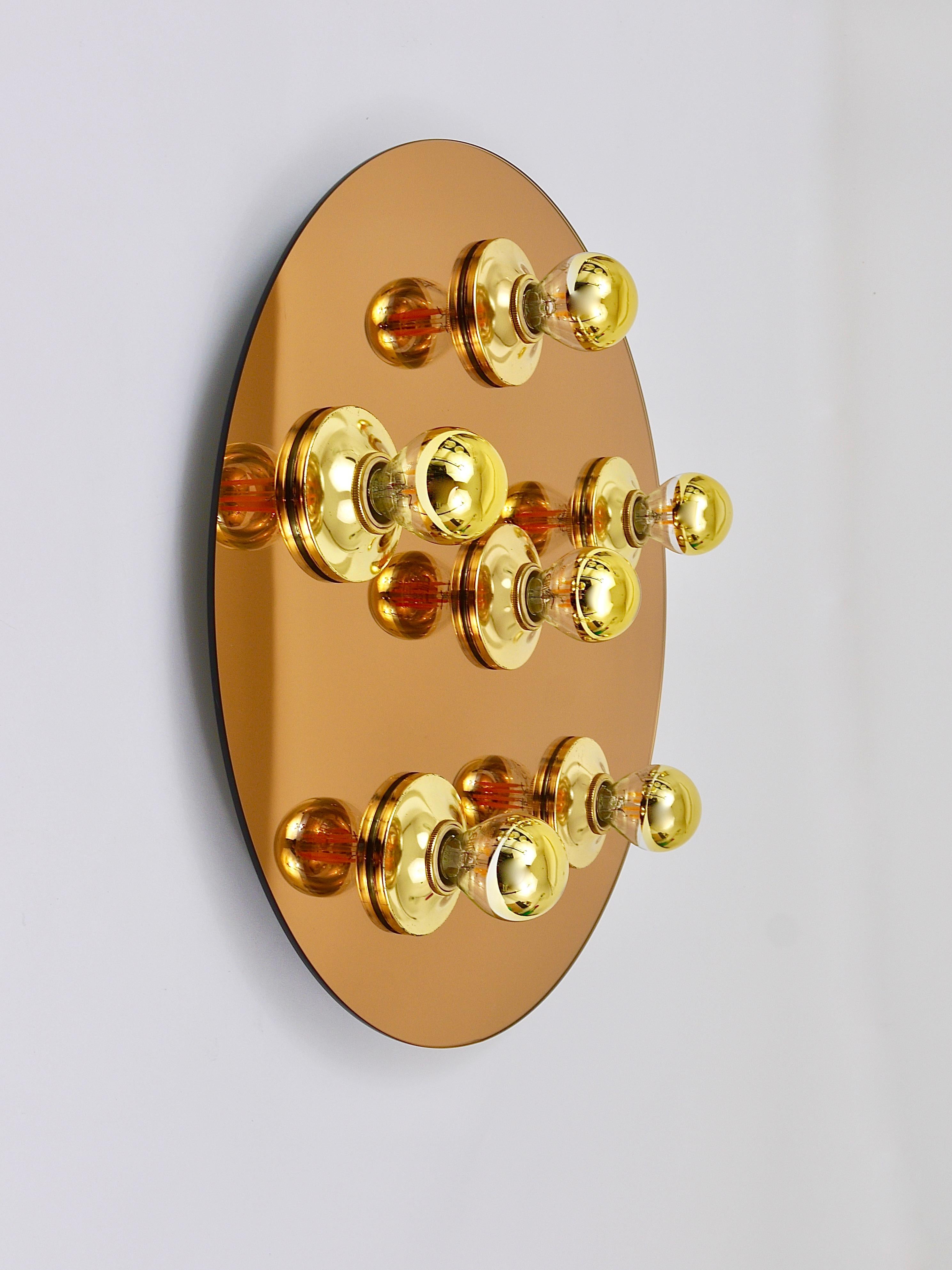 Fontana Arte Style Gold Bronze Mirror Glass Flush Mount or Sconce, Italy, 1970s For Sale 4