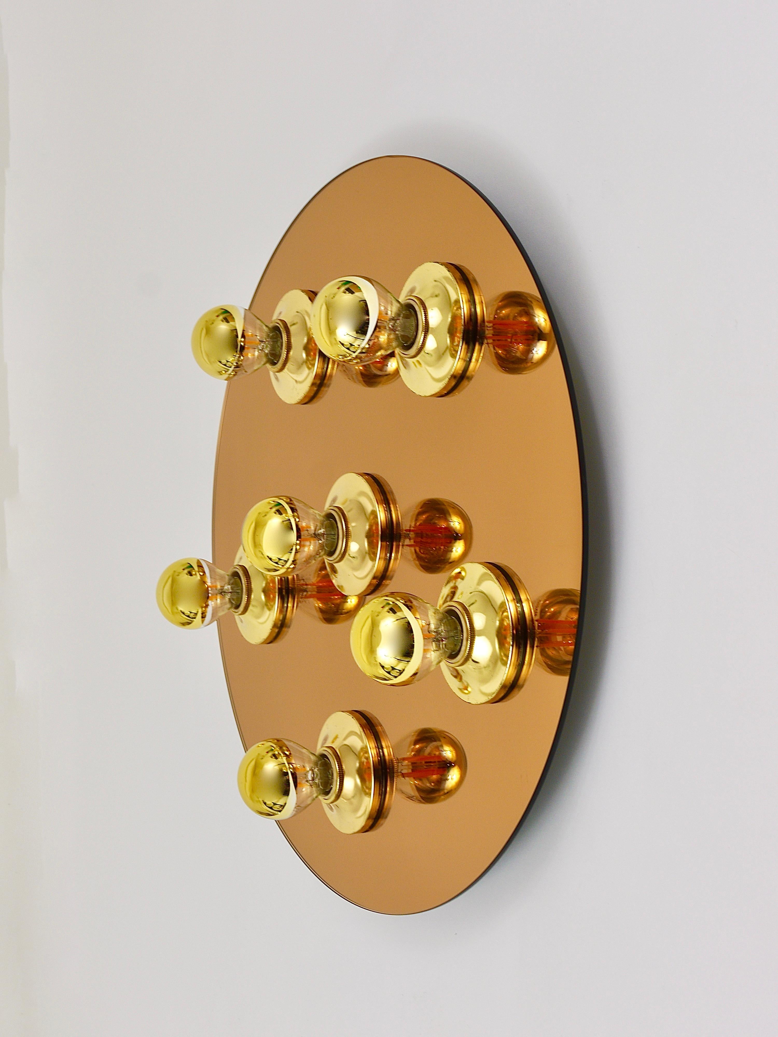 Fontana Arte Style Gold Bronze Mirror Glass Flush Mount or Sconce, Italy, 1970s For Sale 5