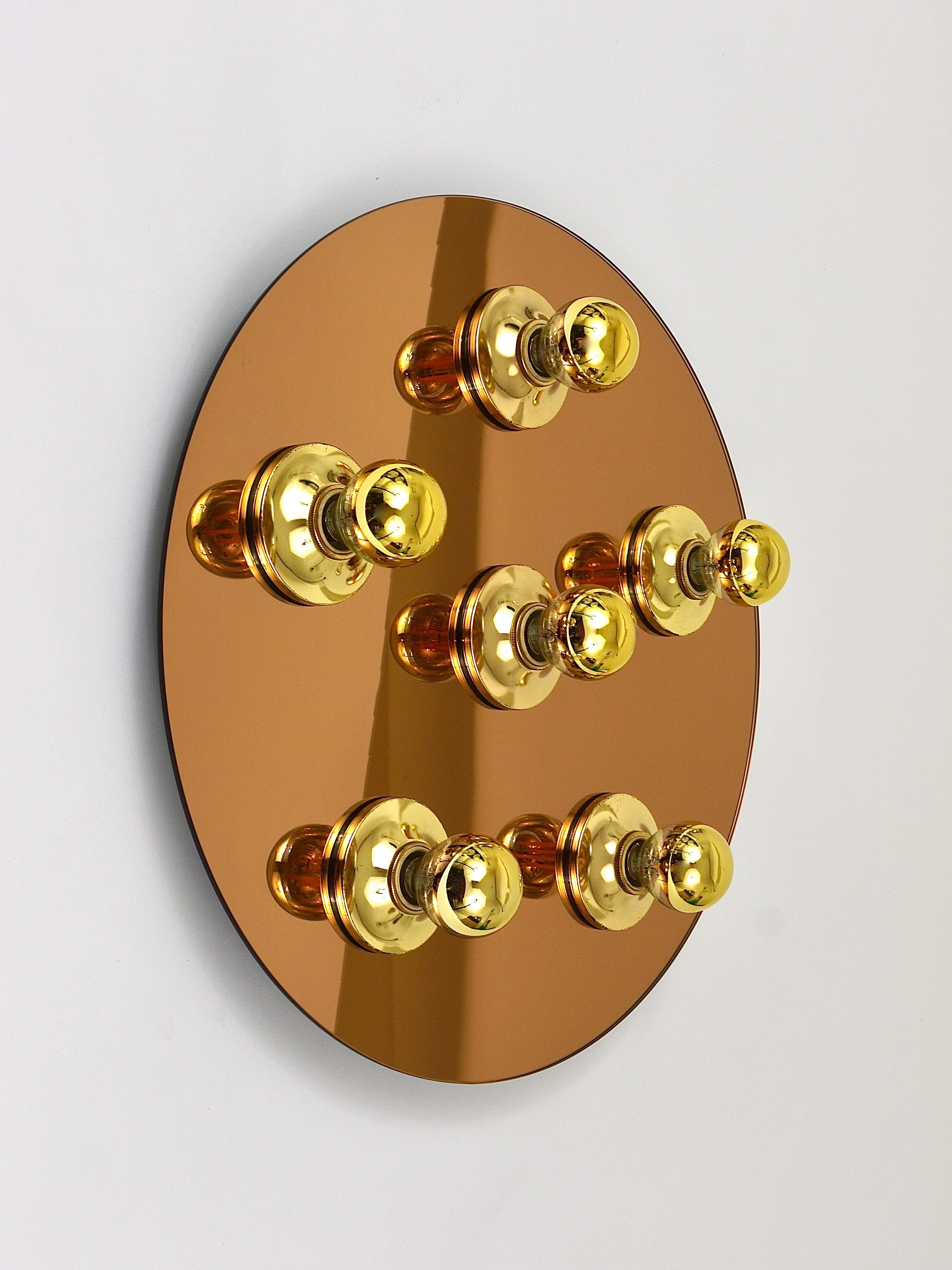 Fontana Arte Style Gold Bronze Mirror Glass Flush Mount or Sconce, Italy, 1970s For Sale 6