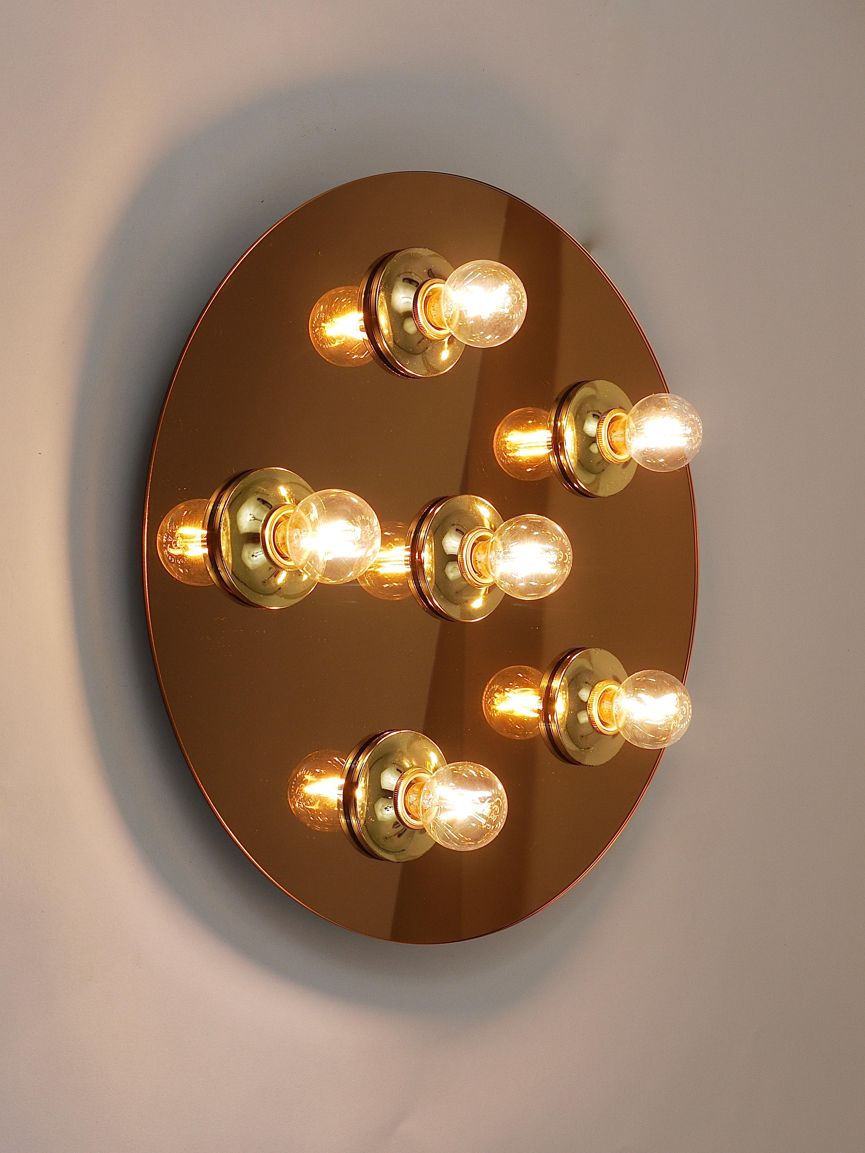 Fontana Arte Style Gold Bronze Mirror Glass Flush Mount or Sconce, Italy, 1970s For Sale 11