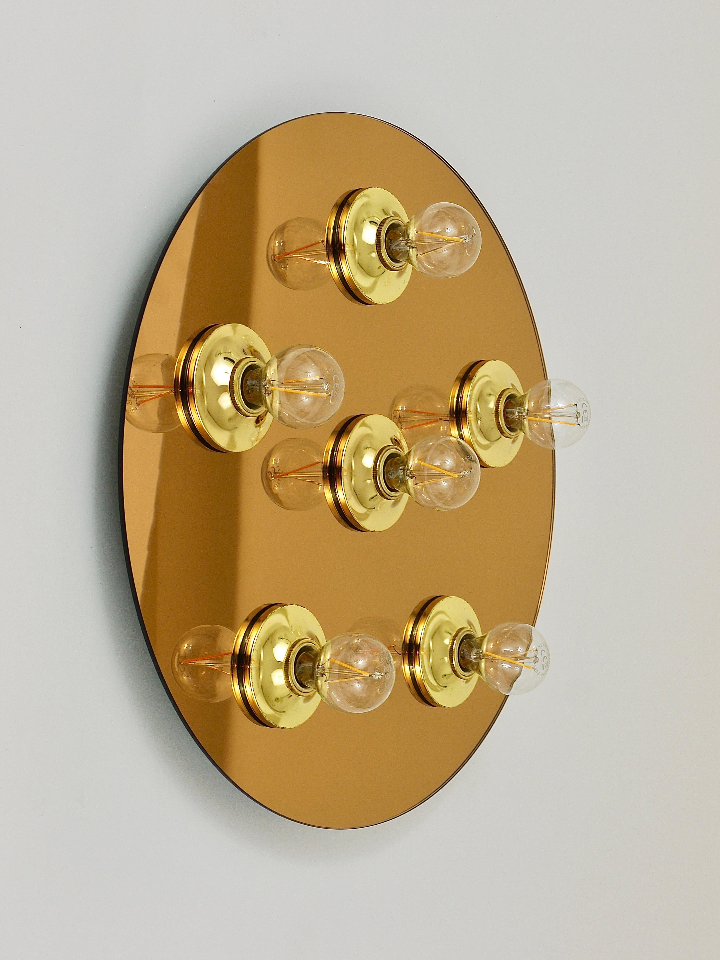 Italian Fontana Arte Style Gold Bronze Mirror Glass Flush Mount or Sconce, Italy, 1970s For Sale