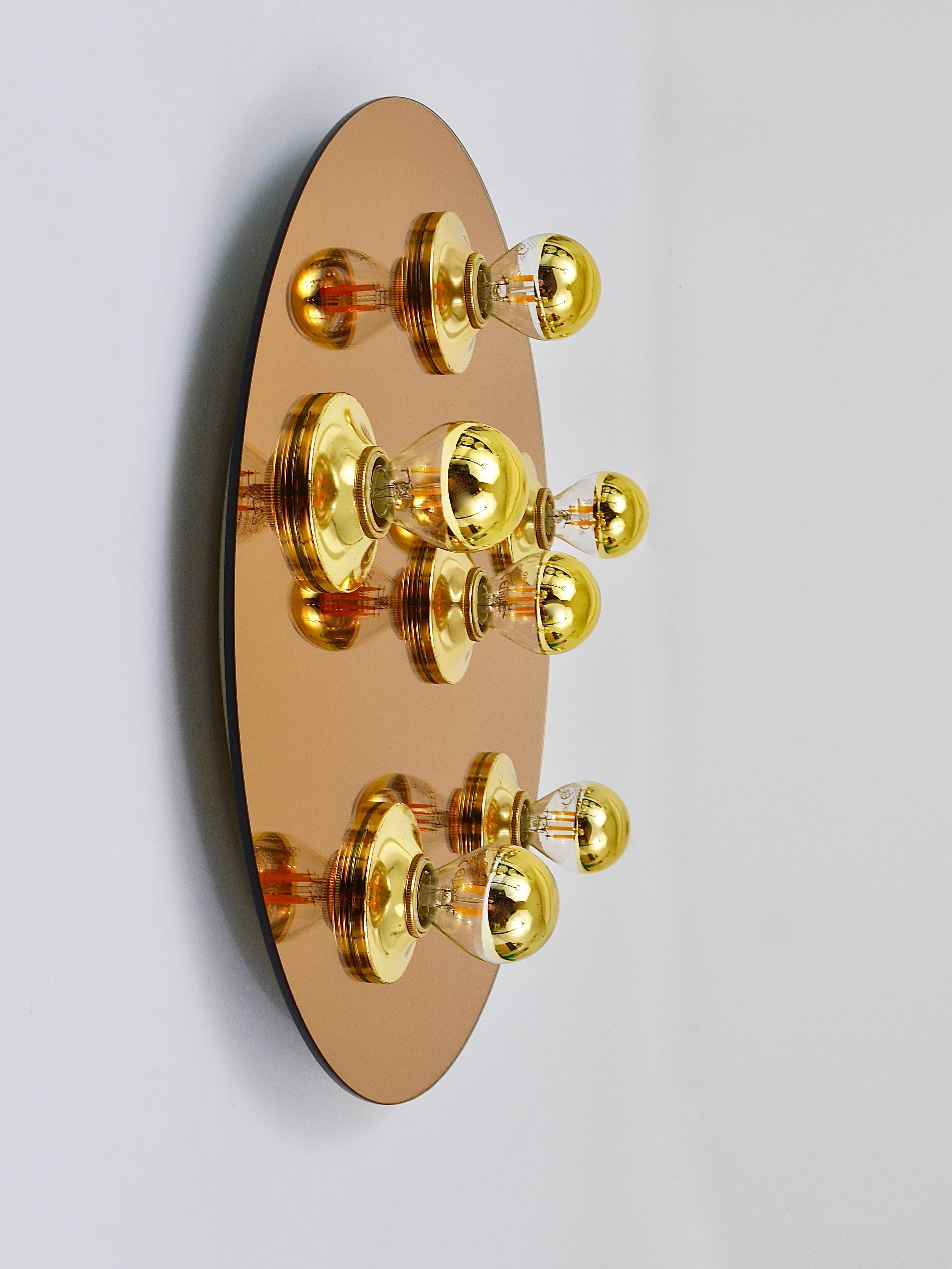 20th Century Fontana Arte Style Gold Bronze Mirror Glass Flush Mount or Sconce, Italy, 1970s For Sale