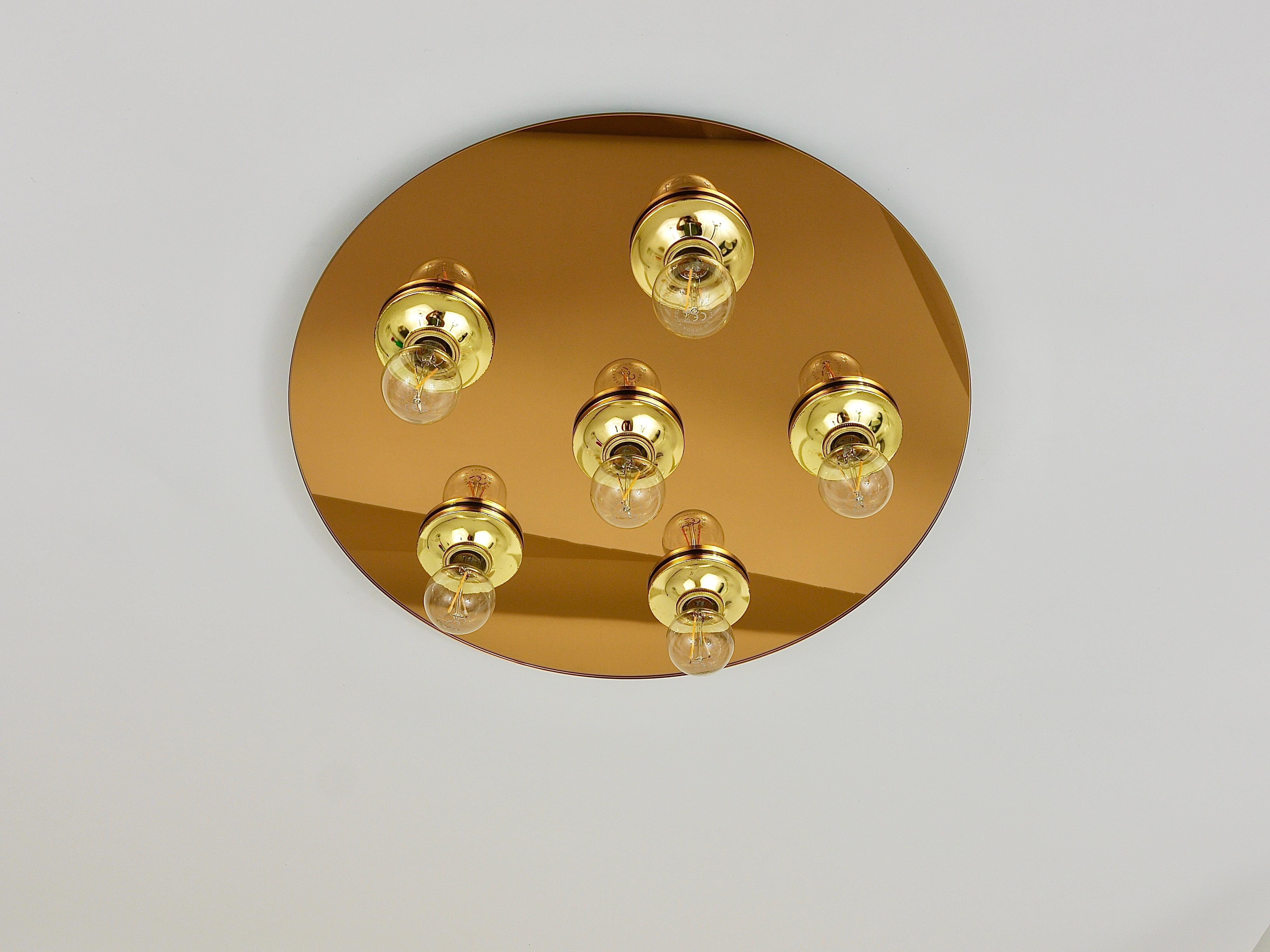 Metal Fontana Arte Style Gold Bronze Mirror Glass Flush Mount or Sconce, Italy, 1970s For Sale