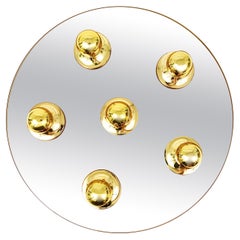 Fontana Arte Style Gold Bronze Mirror Glass Flush Mount or Sconce, Italy, 1970s