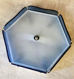 Fontana Arte Style Italian Ceiling Lamp Blue Glass and Steel