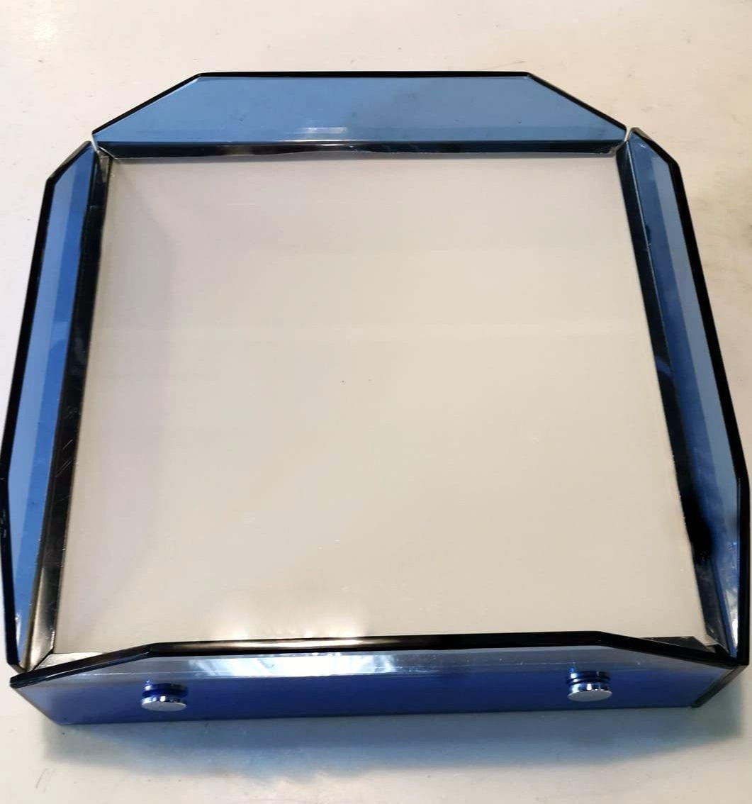 Veca Style Italian Ceiling Lamp Light Blue Glass And Metal For Sale 5