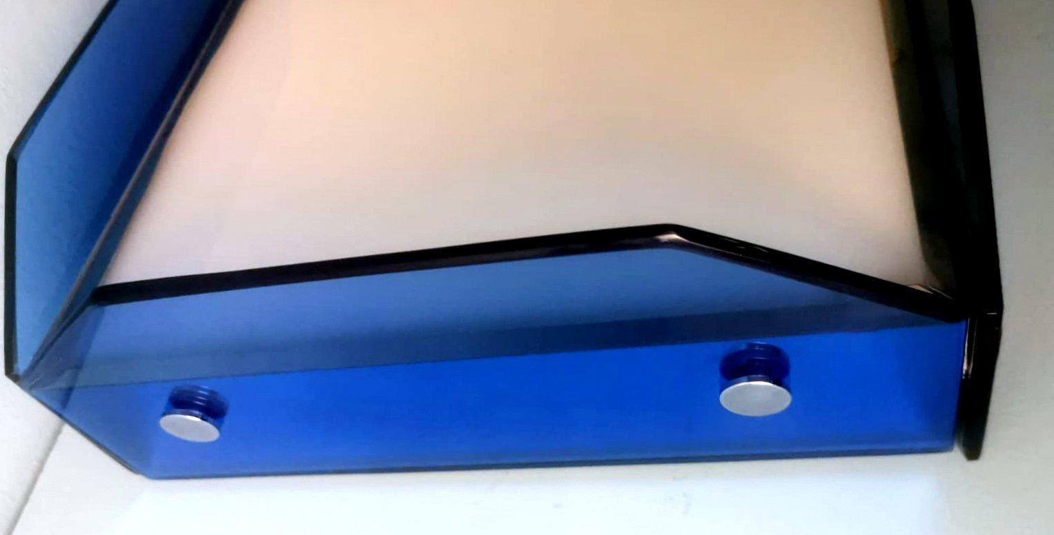 Veca Style Italian Ceiling Lamp Light Blue Glass And Metal For Sale 9