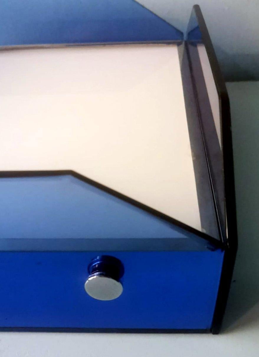 Veca Style Italian Ceiling Lamp Light Blue Glass And Metal For Sale 10