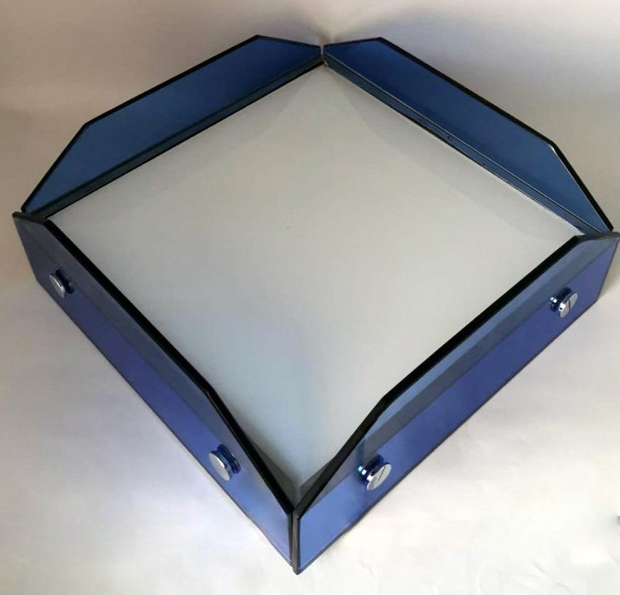 Mid-Century Modern Veca Style Italian Ceiling Lamp Light Blue Glass And Metal For Sale
