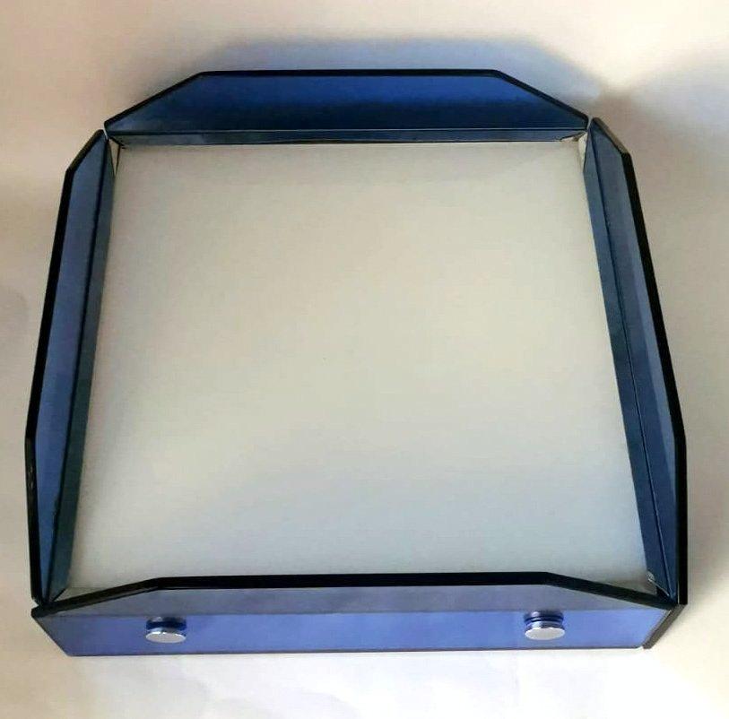 Hand-Crafted Veca Style Italian Ceiling Lamp Light Blue Glass And Metal For Sale