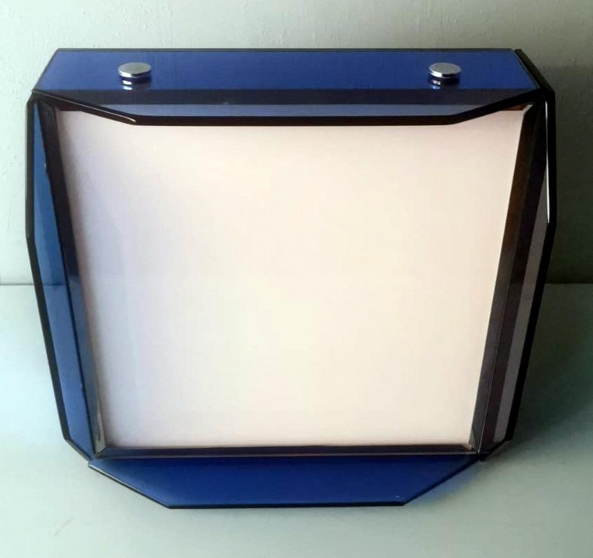 Veca Style Italian Ceiling Lamp Light Blue Glass And Metal For Sale 1