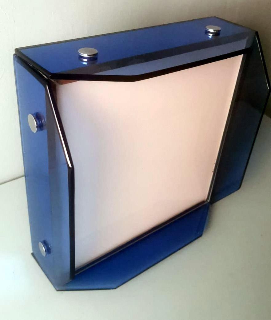 Veca Style Italian Ceiling Lamp Light Blue Glass And Metal For Sale 2