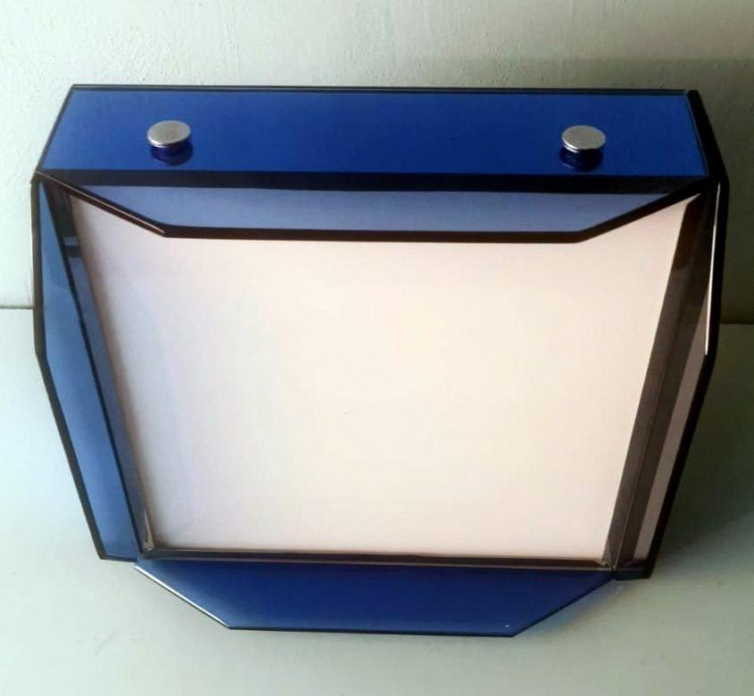 Veca Style Italian Ceiling Lamp Light Blue Glass And Metal For Sale 3