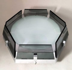 Fontana Arte Lampada da soffitto in acciaio e vetro grigio