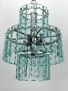 Lustre italien en verre taillé de style Fontana Arte par Zero Quattro, 1970