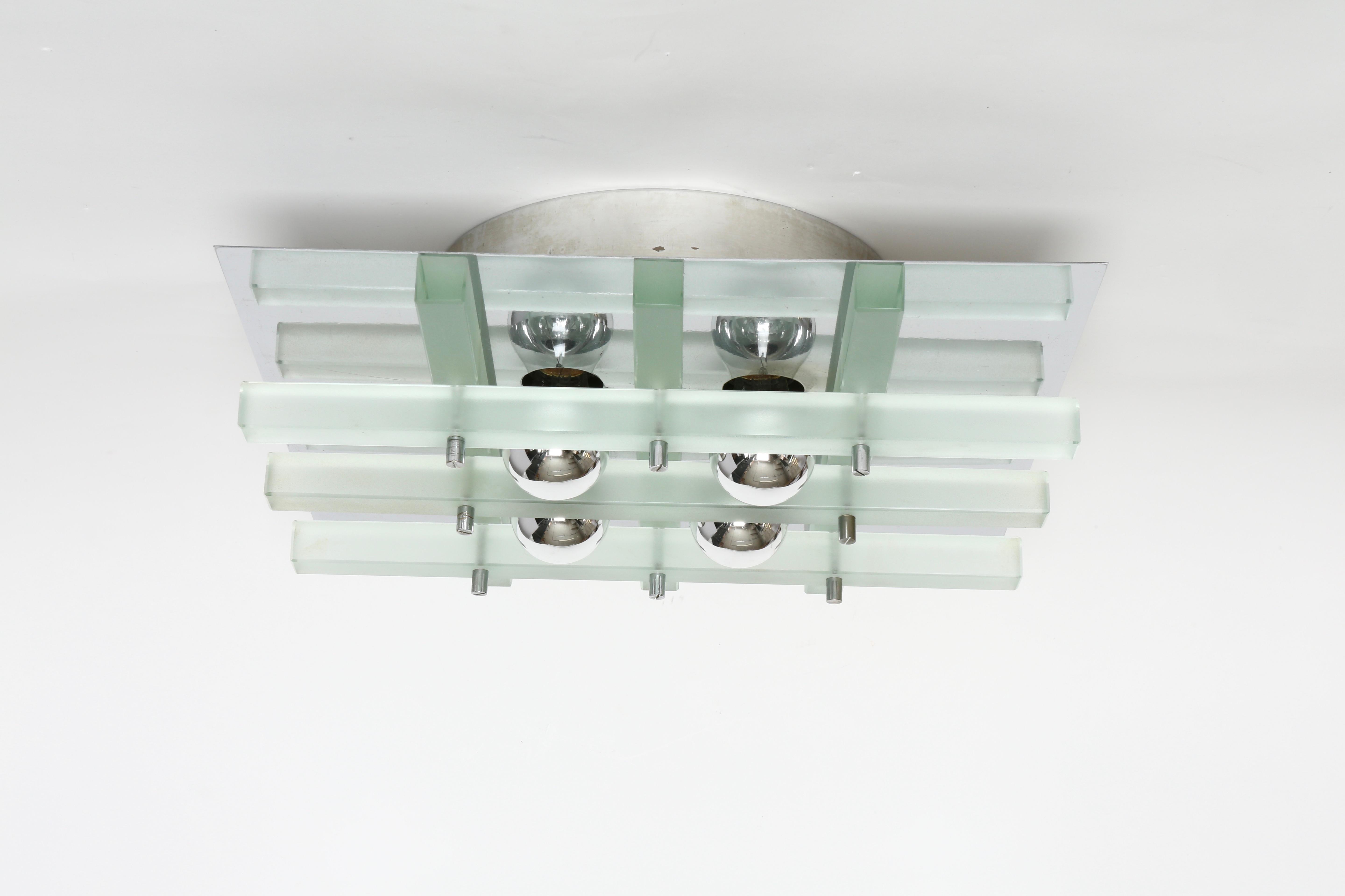 Metal Murano glass Italian Flush Mount Ceiling or Wall Lights by Poliarte, a Pair For Sale
