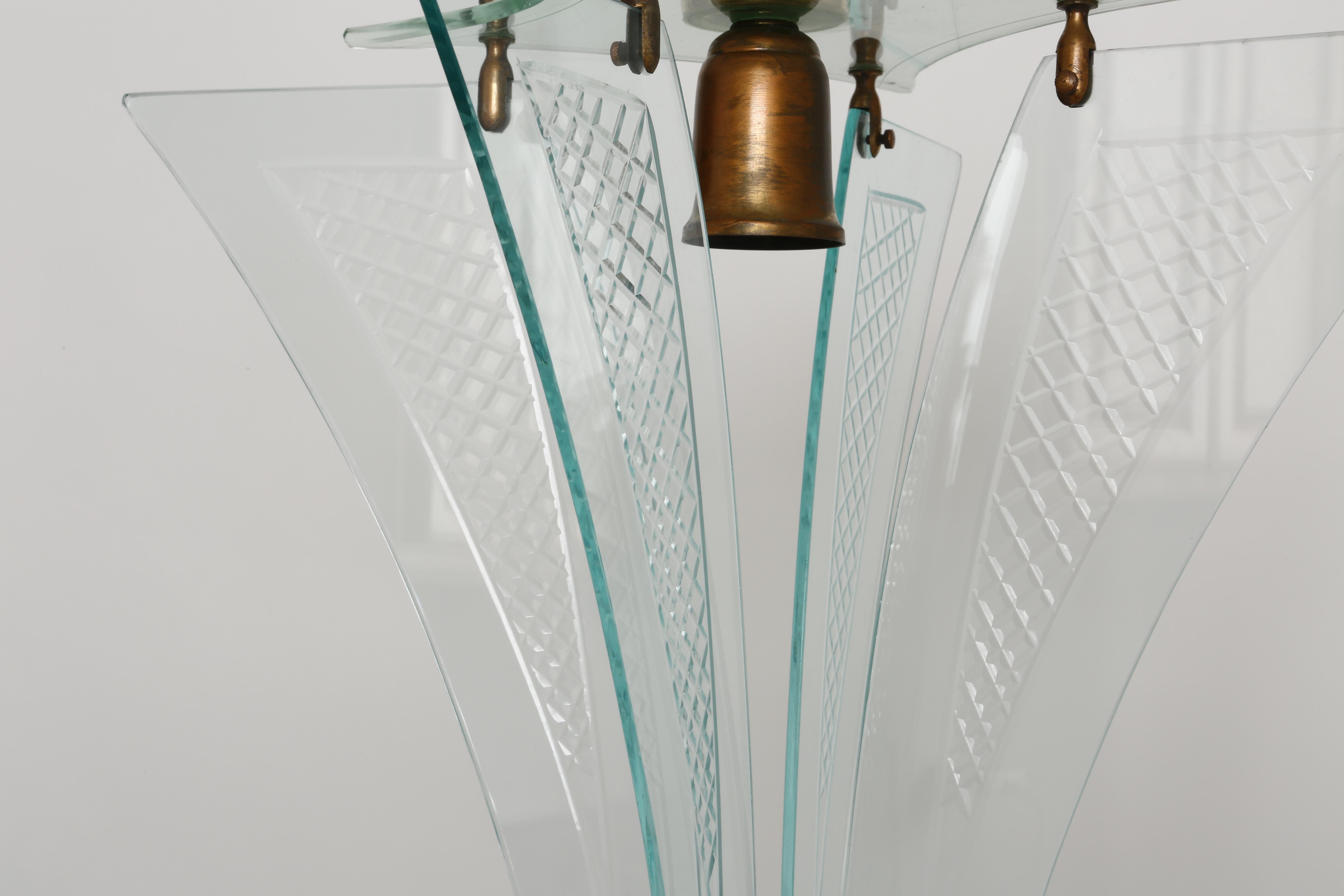 Laiton Lanterne de style Fontana Arte, Italie, années 1960