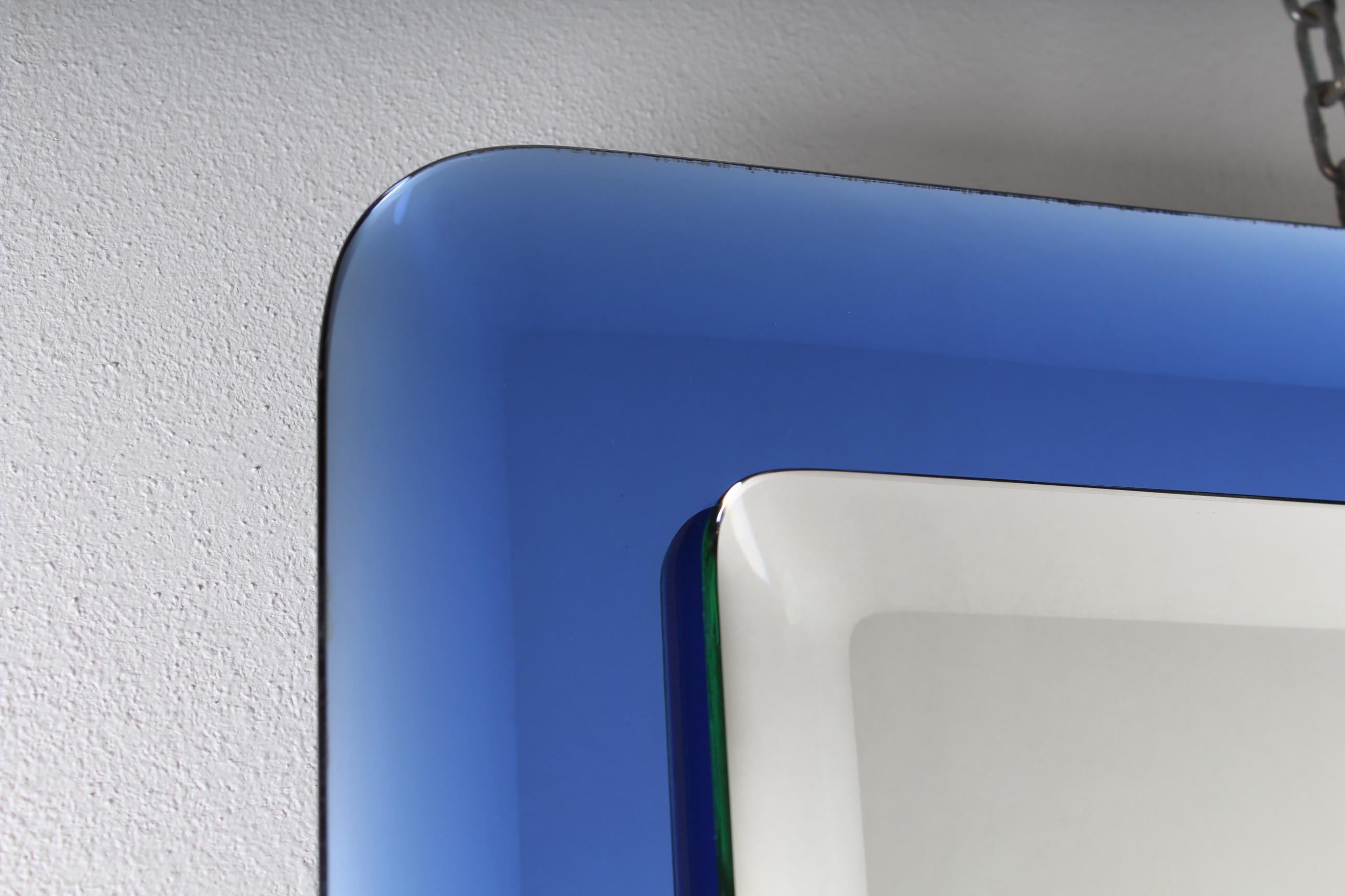 Mid-Century Modern Fontana Arte Mid-Century Rectangular Blue Glass Wall Mirror, Italy, 1960s