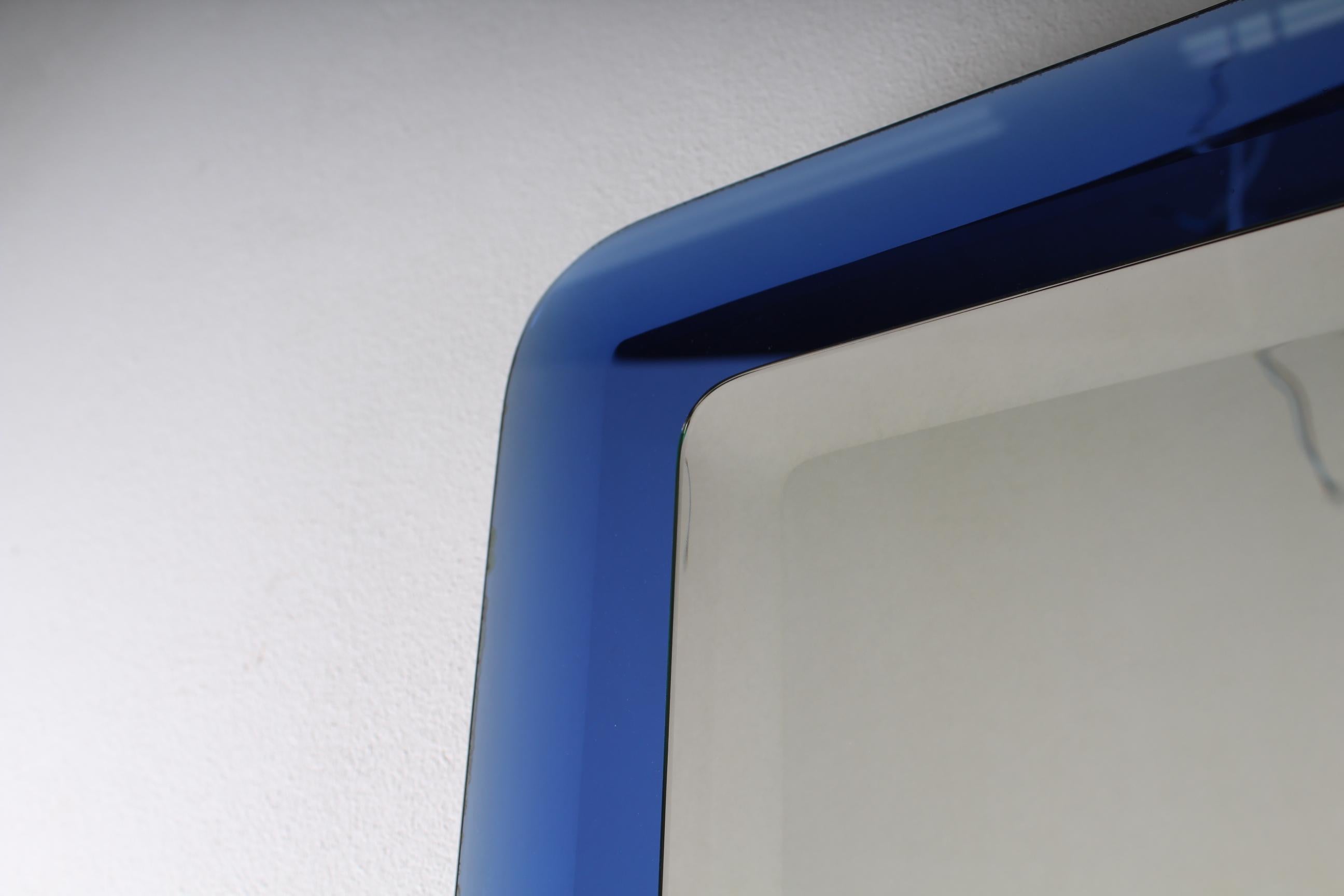 Fontana Arte Mid-Century Rectangular Blue Glass Wall Mirror, Italy, 1960s 1