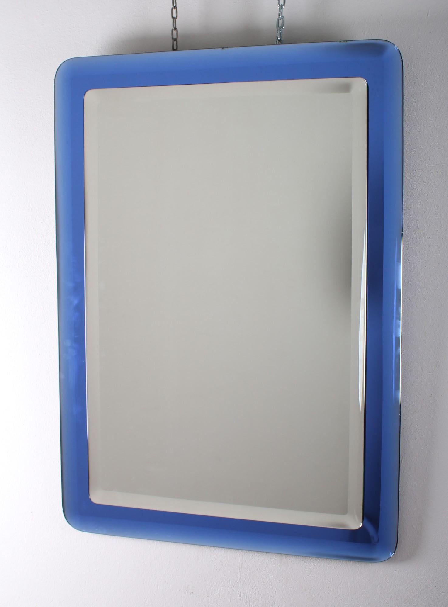 Fontana Arte Mid-Century Rectangular Blue Glass Wall Mirror, Italy, 1960s 2