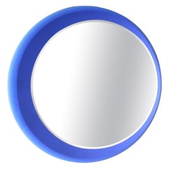 Fontana Arte Midcentury Round Blue Glass Mirror, Italy, 1960s