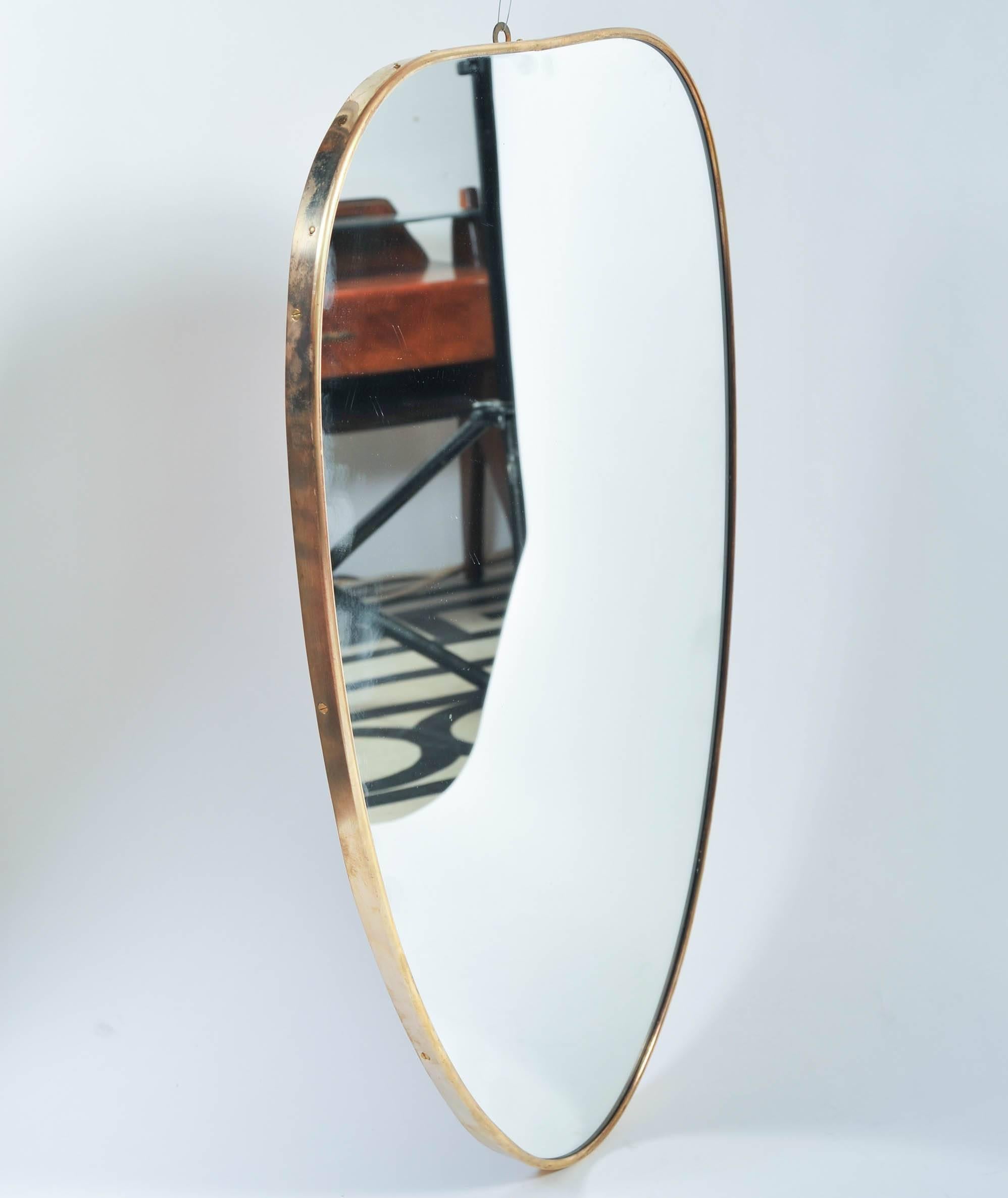 Italian brass frame mirror, in the style of Fontana Arte.