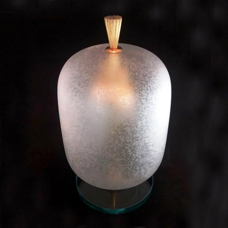 Fontana Arte Style Murano Glass Shade Table or Nightstand Lamp, Italy, 1950s For Sale 1