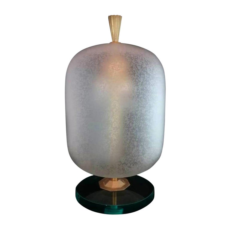 Fontana Arte Style Murano Glass Shade Table or Nightstand Lamp, Italy, 1950s For Sale