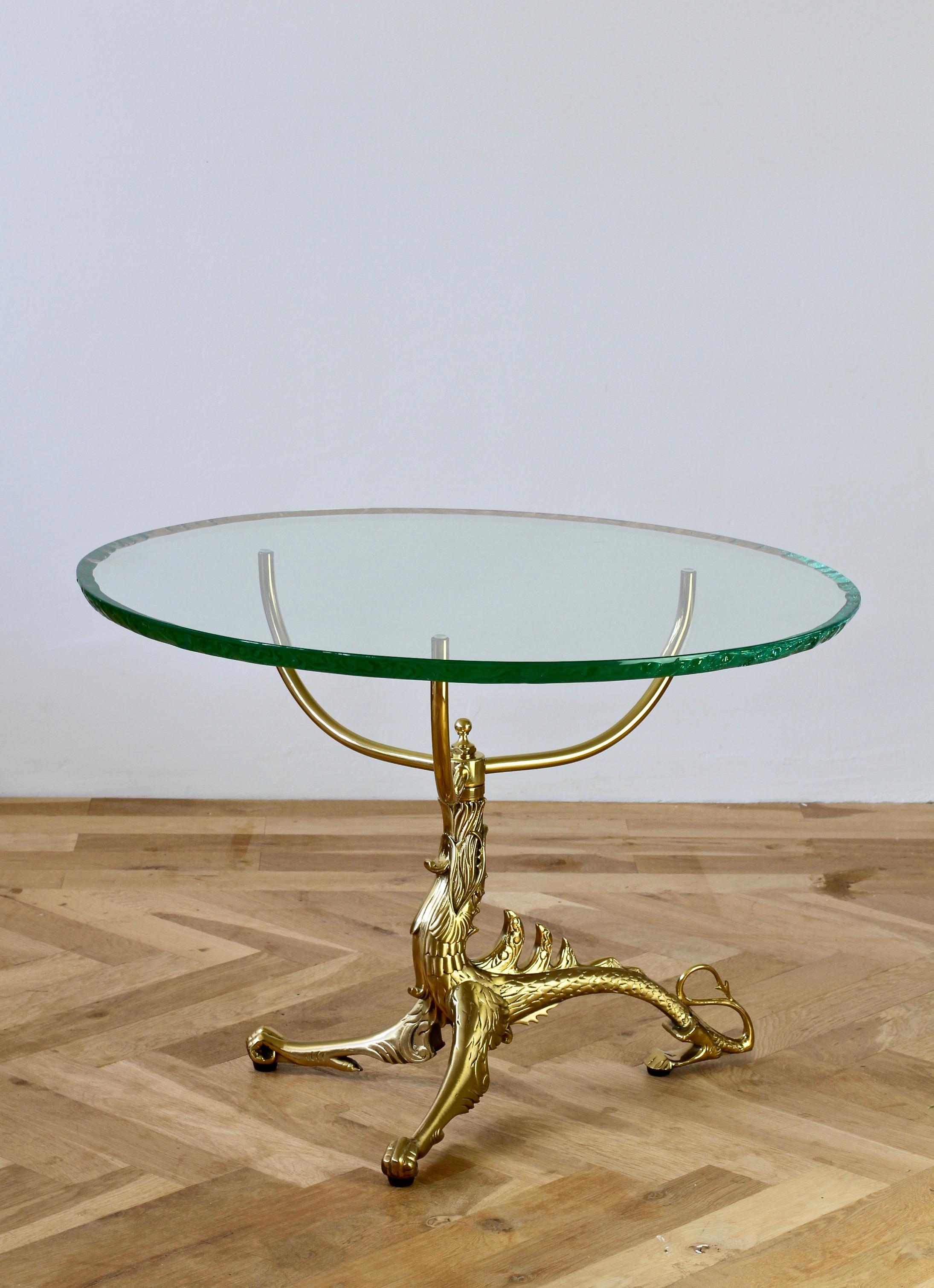 Mid-Century Modern Fontana Arte Style Cast Brass Dragon Side or End Table Chipped Edge Glass Top