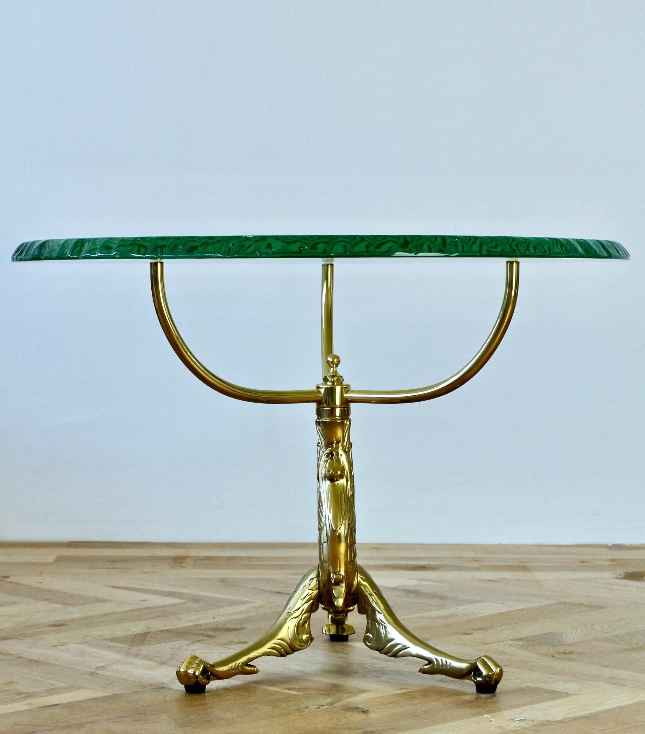 Fontana Arte Style Cast Brass Dragon Side or End Table Chipped Edge Glass Top In Good Condition In Landau an der Isar, Bayern